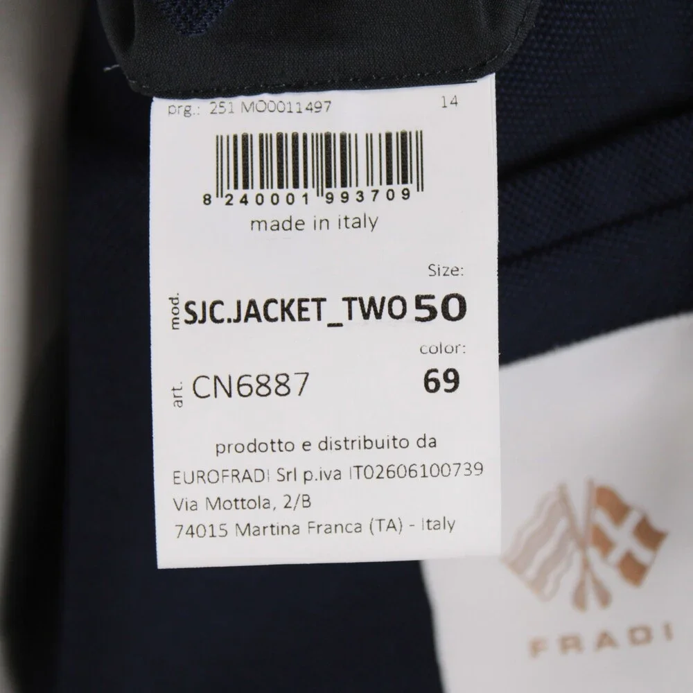 Fradi NWT Cotton Double Breasted Sport Coat Size 50R (40R US) In Solid Blue
